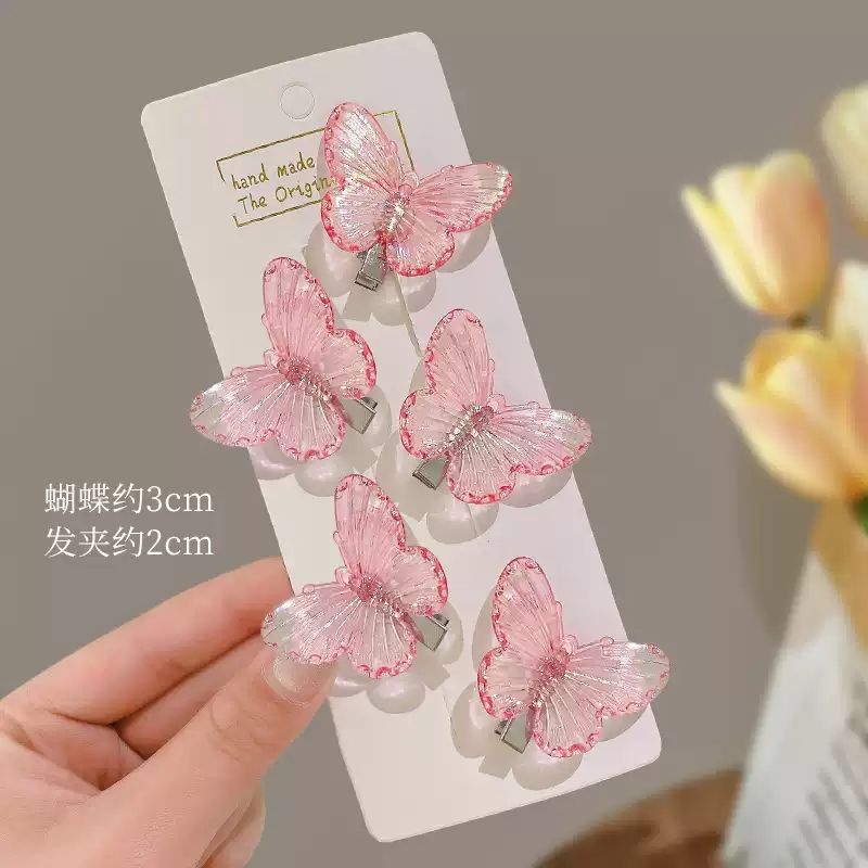 3 Set - Super mermaid butterfly hairpin - Pink (6 Pc Card Packing)