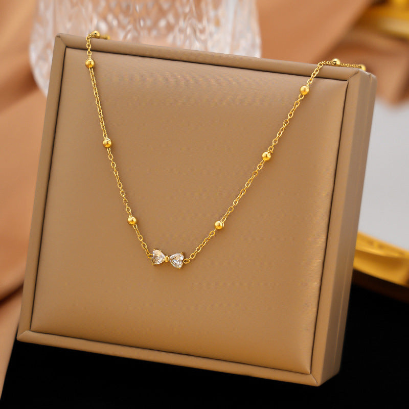 3 Set - Anti Tarnish Zircon bow earring necklace set gold (1 Set Price - 87)
