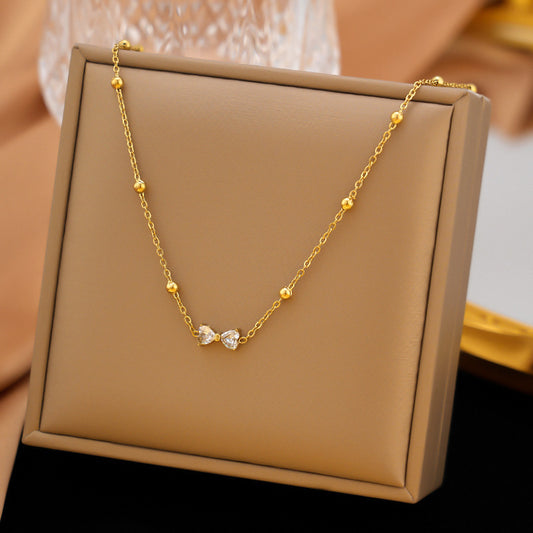 3 Set - Anti Tarnish Zircon bow earring necklace set gold (1 Set Price - 87)