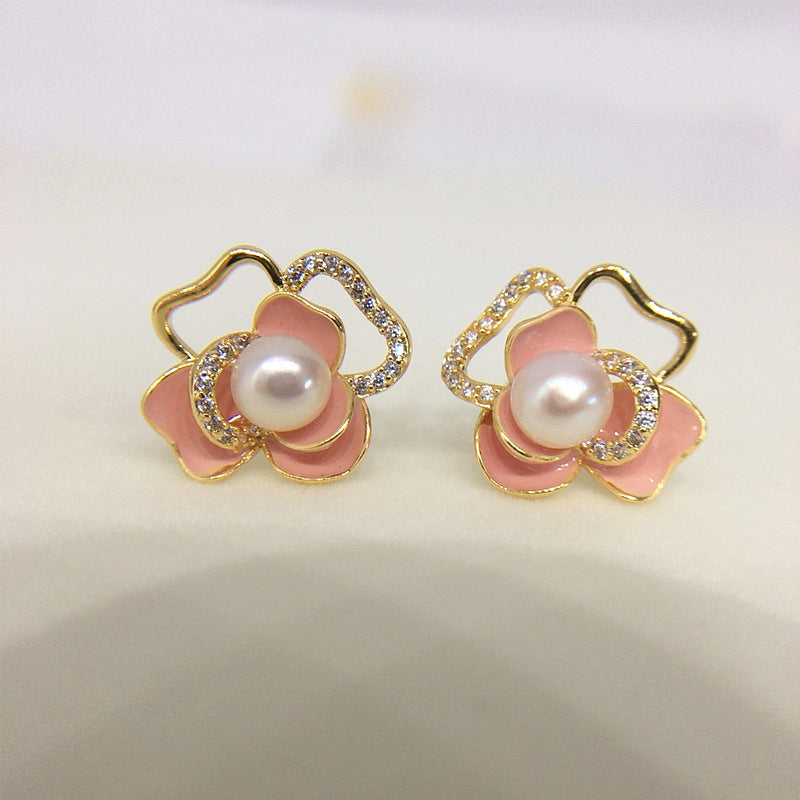 6 Set - Pink Camellia Pearl Earrings (1 Set Price - 33)