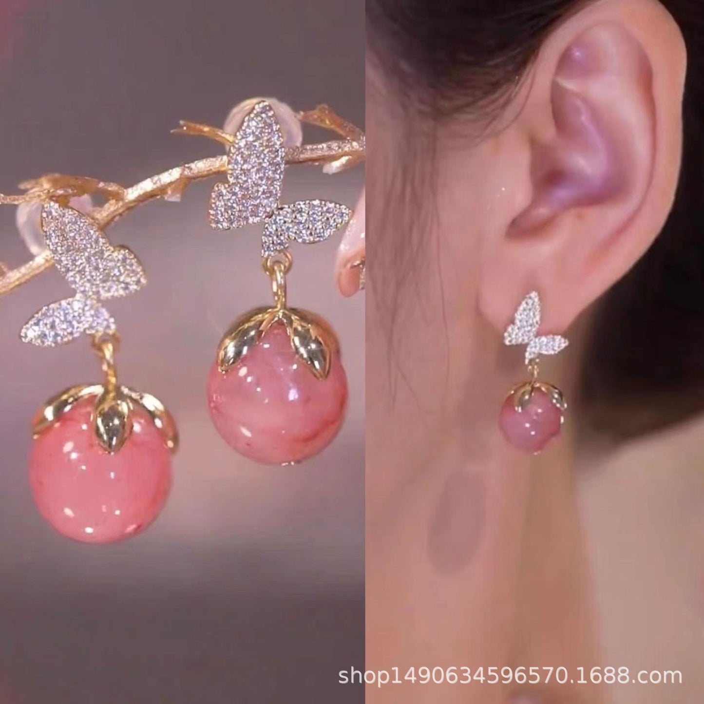 6 Set - Pink round cat's eye earrings (Unit price 39)