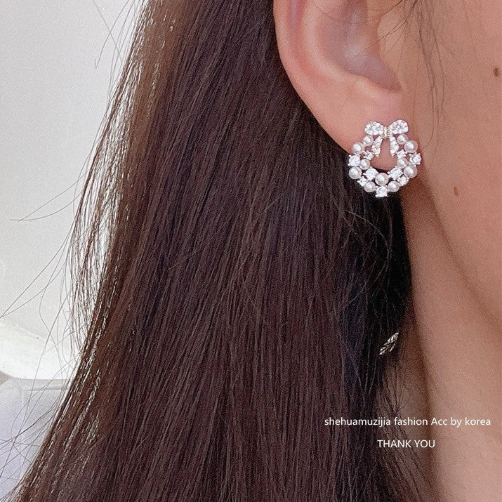 6 Pairs - Round Bow Pearl Earrings (1 Pair Price - 27)