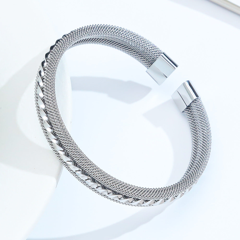 3 Pc - Stainless Steel Braid Bracelet - Silver (Unit Price - 123)