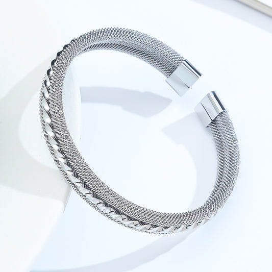 3 Pc - Stainless Steel Braid Bracelet - Silver (Unit Price - 123)