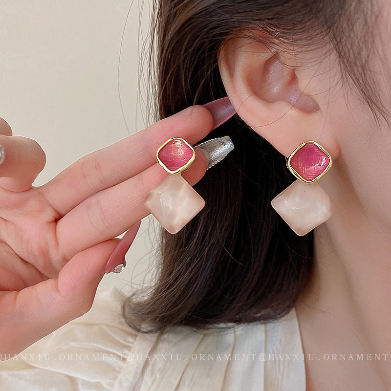 6 Pairs - Fresh oil dripping sparkling square earrings (Mix Color) (1 Pair Price - 37)