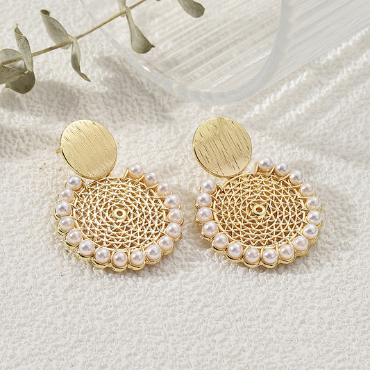 6 Set - Retro French round mesh pearl earrings (1 Set price - 37)