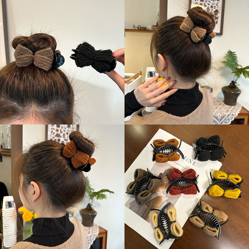 3 Pc - Elegant wool bow hair clip - Brown (Unit Price - 19)