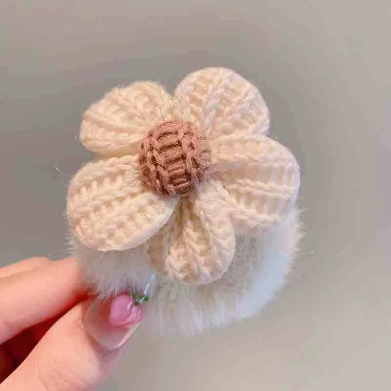 6 Pc -  Knitted flower beige color rubberband (1 Pc Price - 11)