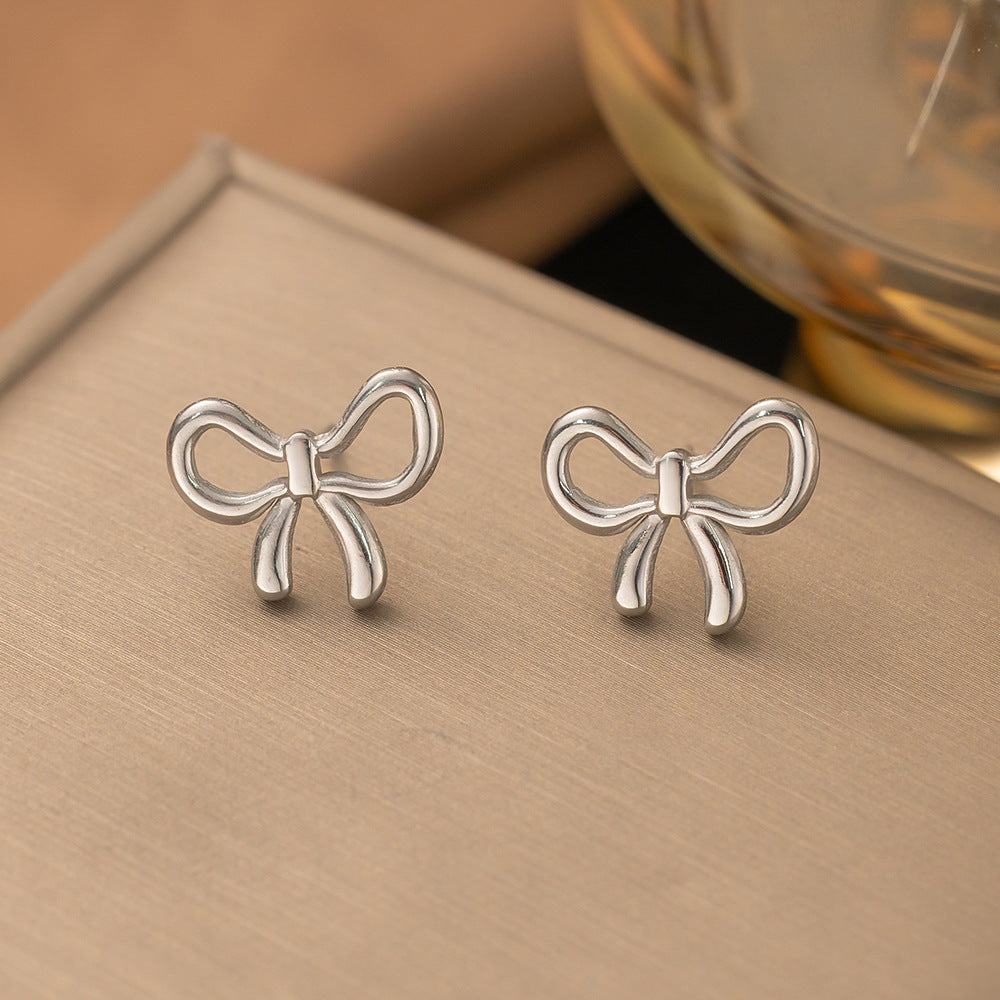3 Set - Anti Tarnish Bow tie necklace earring set Silver (1 Set Price - 117)