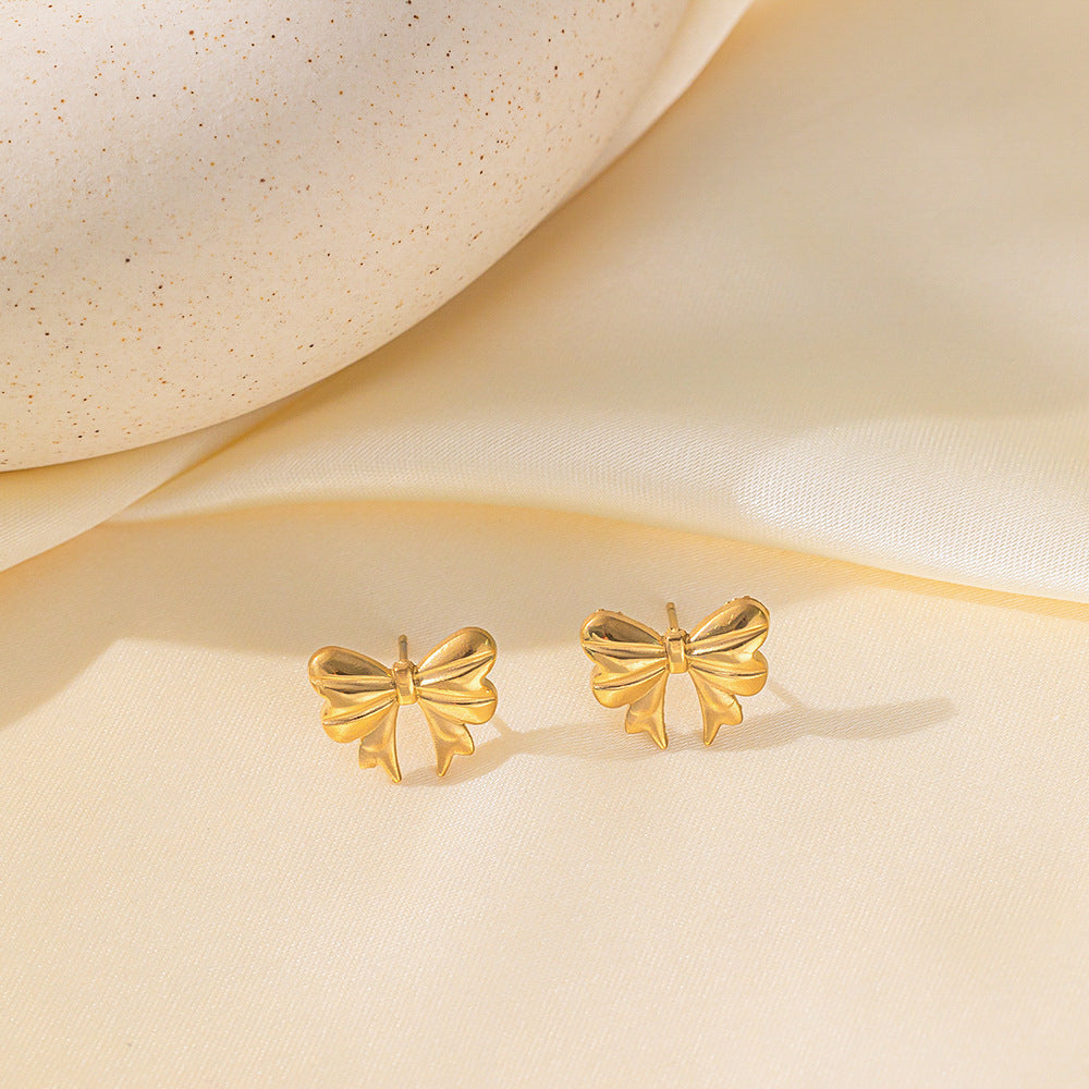 3 Set - Anti Tarnish Bow necklace earring set gold (1 Set Price - 152)