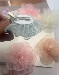 10 Pc - Super Fairy Princess Style Tulle Camellia Flower Hair Clip (Mix Color) (1 Pc Price - 24)